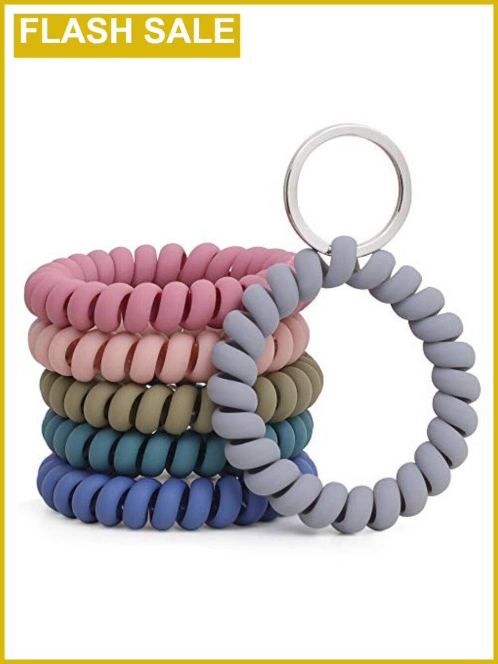 6PCS Stretchable Spiral Wristband Keychain Wrist Coil Key Ring Holder